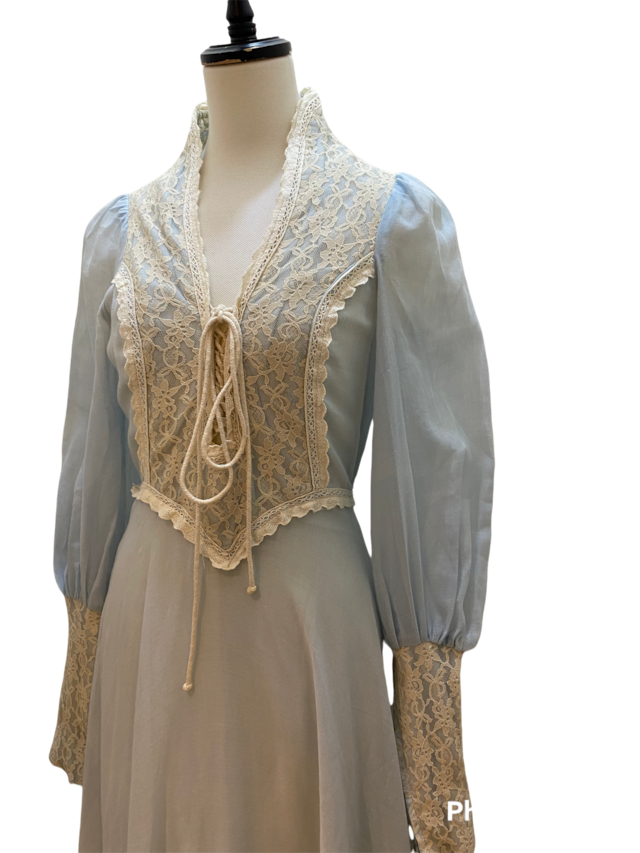 60年代 GUNNE SAX 黒タグ ガニーサックス ワンピース 水色 古着 古着屋 ...