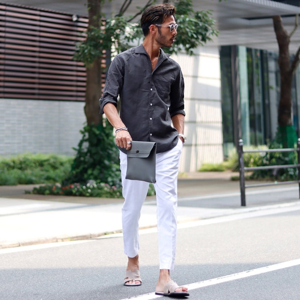 ホワイトXLのみ即納】フレンチリネンイタリアンカラー七分袖