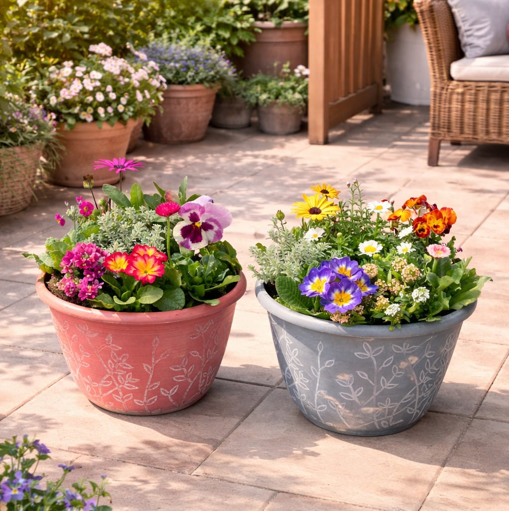 季節の寄せ植え リーフ柄 軽量プラスチック鉢 内径24cm 2鉢セット （鉢