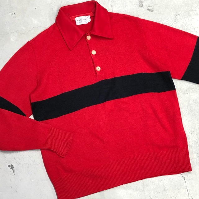 ⊕1970s KANDEL KNIT POLO L RED×BLACK