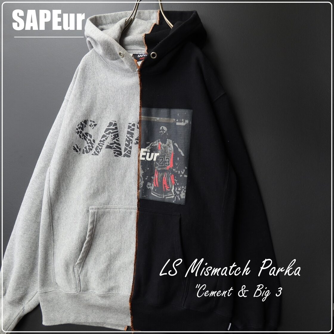人気アイテム☆SAPEur サプール 長袖プリントパーカー ミスマッチ  
