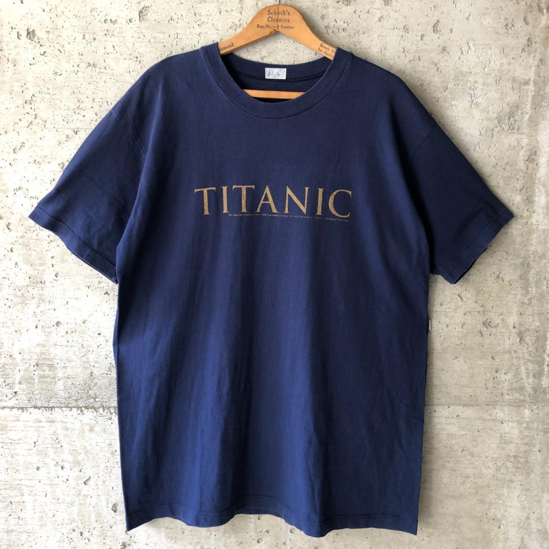 D タイタニック　TITANIC tee 映画 ロゴ ビンテージ ネイビー