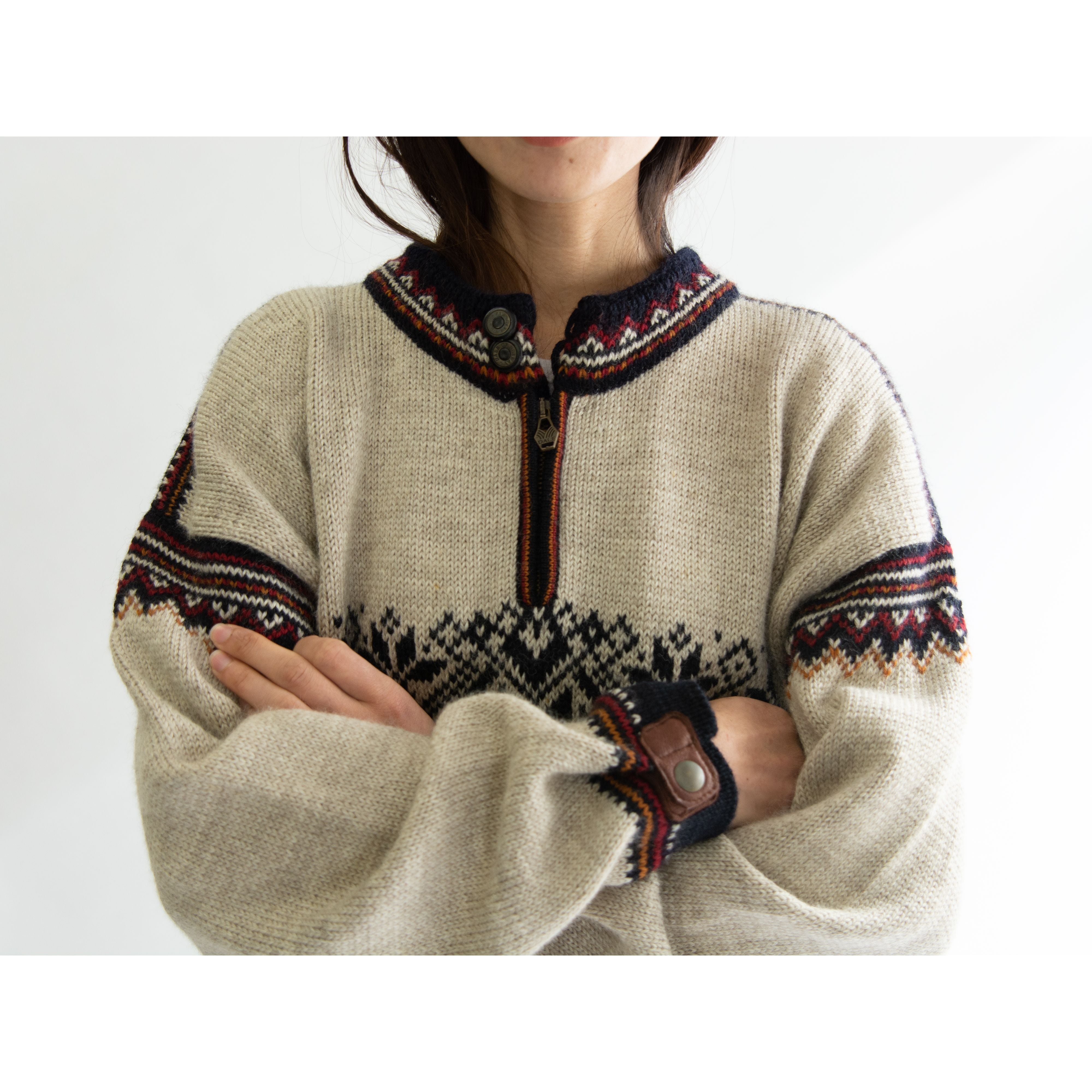 DALE OF NORWAY】Made in Norway 100% wool half zip Nordic sweater