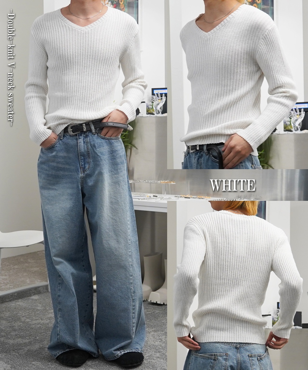 ◆二重臼 Vネックニット◆gl-000858