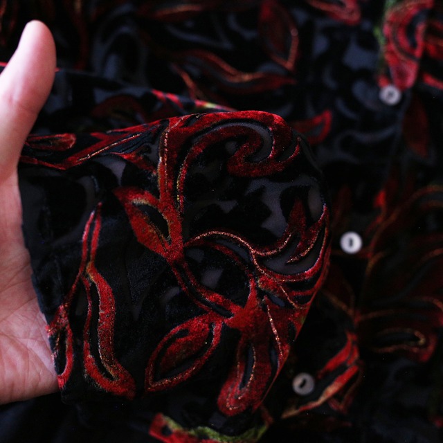 full art pattern over silhouette velours sheer shirt