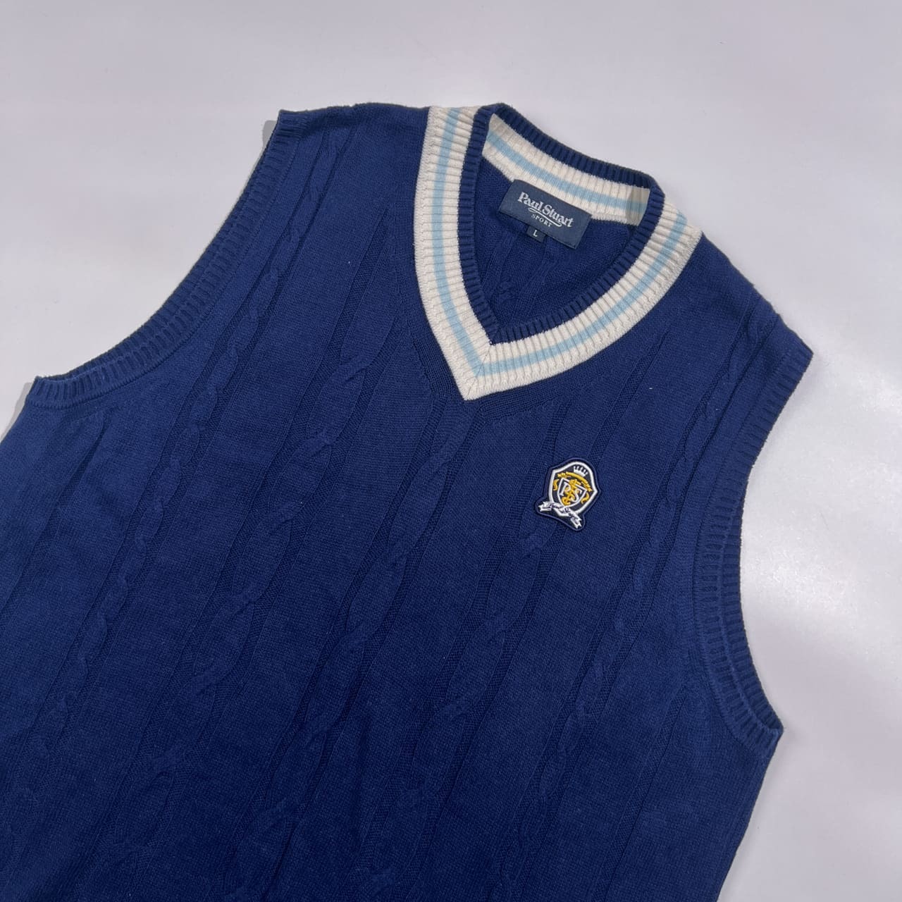 リネン混 Paul Stuart SPORT ポールスチュアート ケーブル編み チルデンニット風 ベスト L/ネイビー系 メンズ  三陽商会 ゴルフ