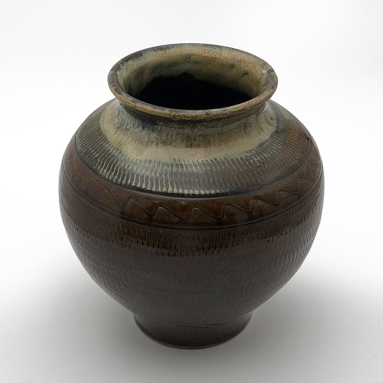 ヴィンテージ民藝 飛び鉋かんな模様の手仕事が芸術的な小鹿田焼の花瓶