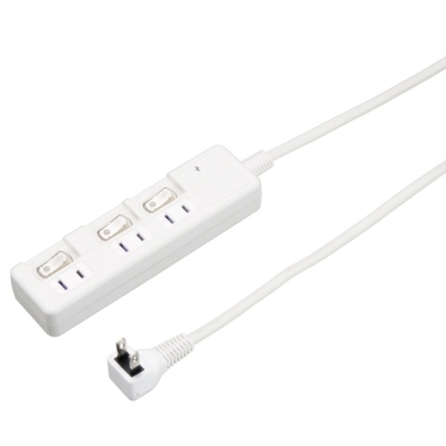 YAZAWA(ヤザワ）雷ガード付節電タップ 3個口 コード長3m 個別スイッチ付 ホワイト　H8KS333WH