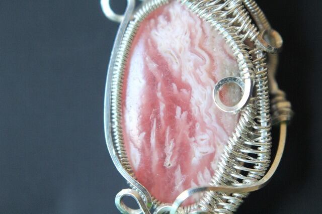 Rhodochrosite silver925 wirewrapping pendant