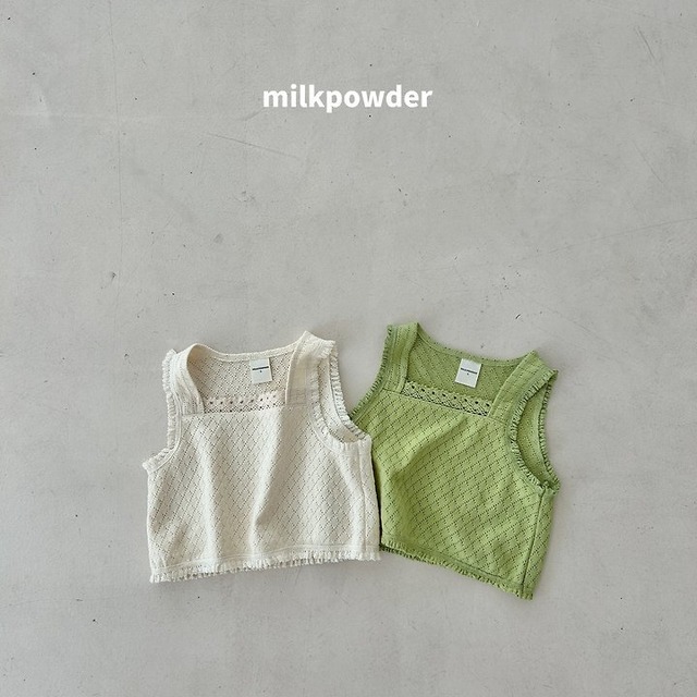 韓国子供服 / 26Autumn / 〖取寄〗milkpowder / ライトグリーンベスト / 女子服 *XS~JS*