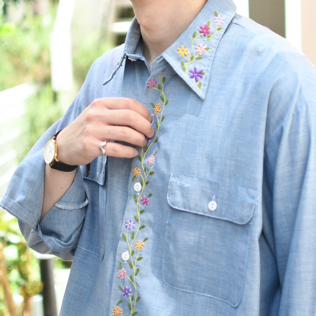 70's BIG MAC embroidery design chambray shirt