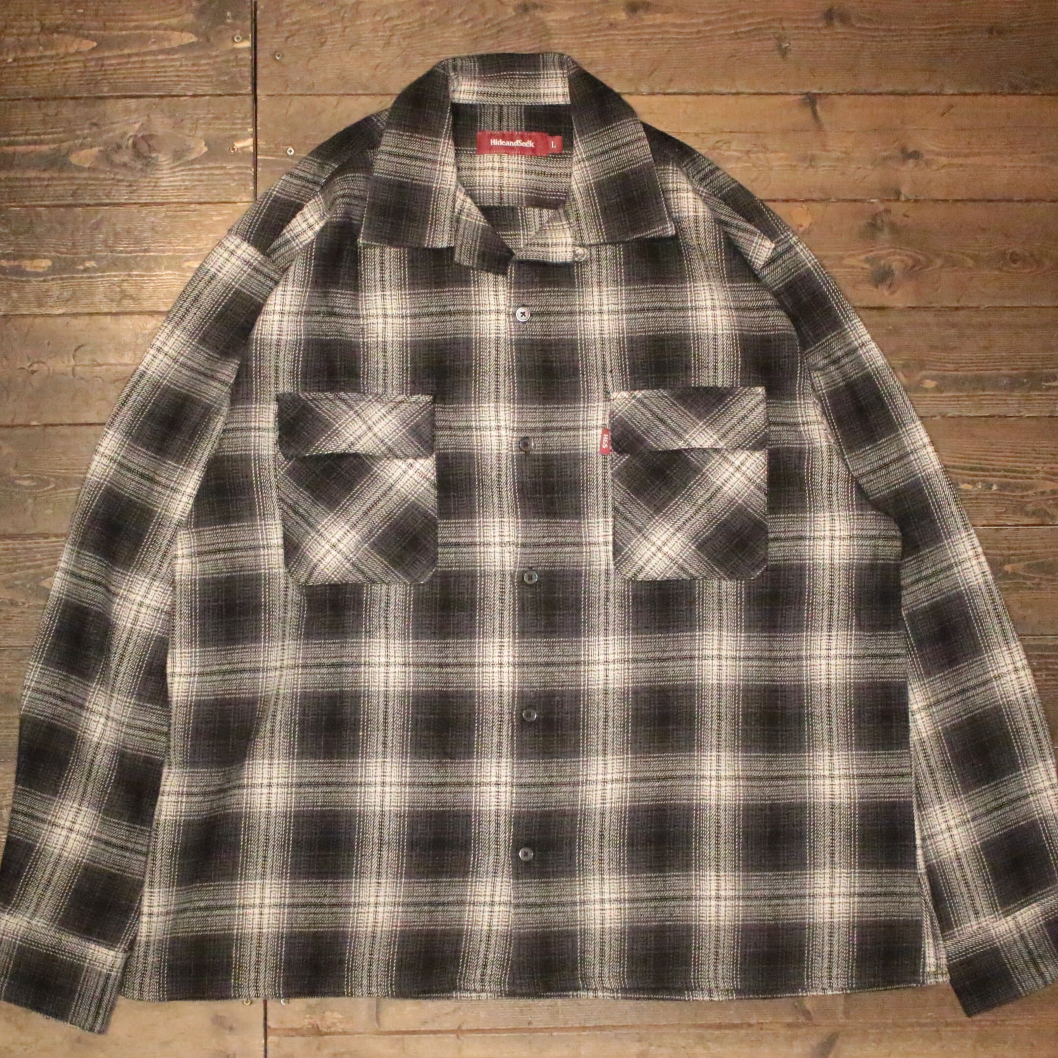 HIDE AND SEEK】Ombre Check L/S Shirt(25aw) -BLACK（ハイドアンド