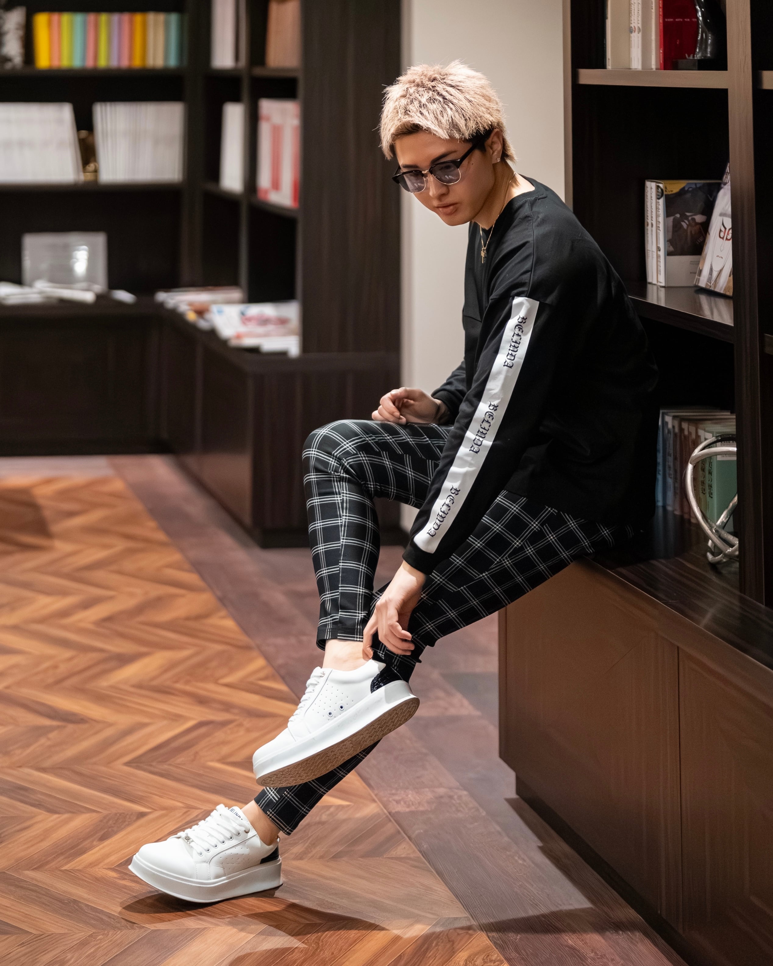 PREMIUM BLACK CHECK SLACKS【BEL24-014】 | BELINDA OFFICIAL