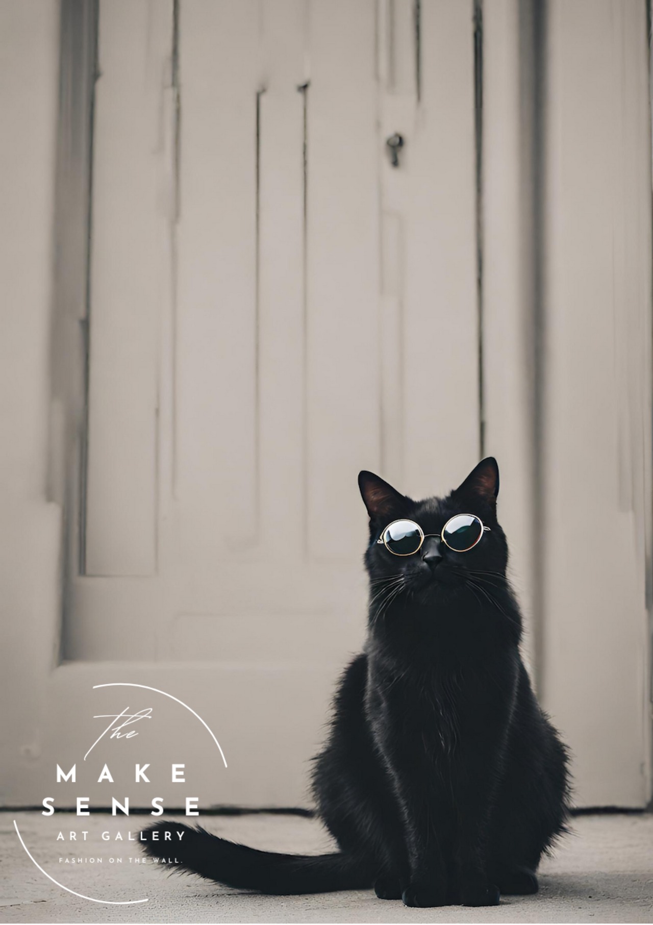 Black Cat｜サングラスをかけた黒猫のアートポスター｜モノトーンやポップインテリアに合うモダンデザイン｜額縁セット｜A4ポスター