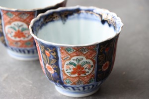 九谷焼 色絵 花菱七宝文 稜花 湯呑 向付 通りもの/Kutani cup