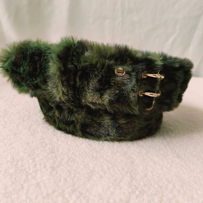 Y2K leopard fur long belt ファーベルト AFB Y2K leopard fur long belt ファー ベルト 深緑 AFB | Juns