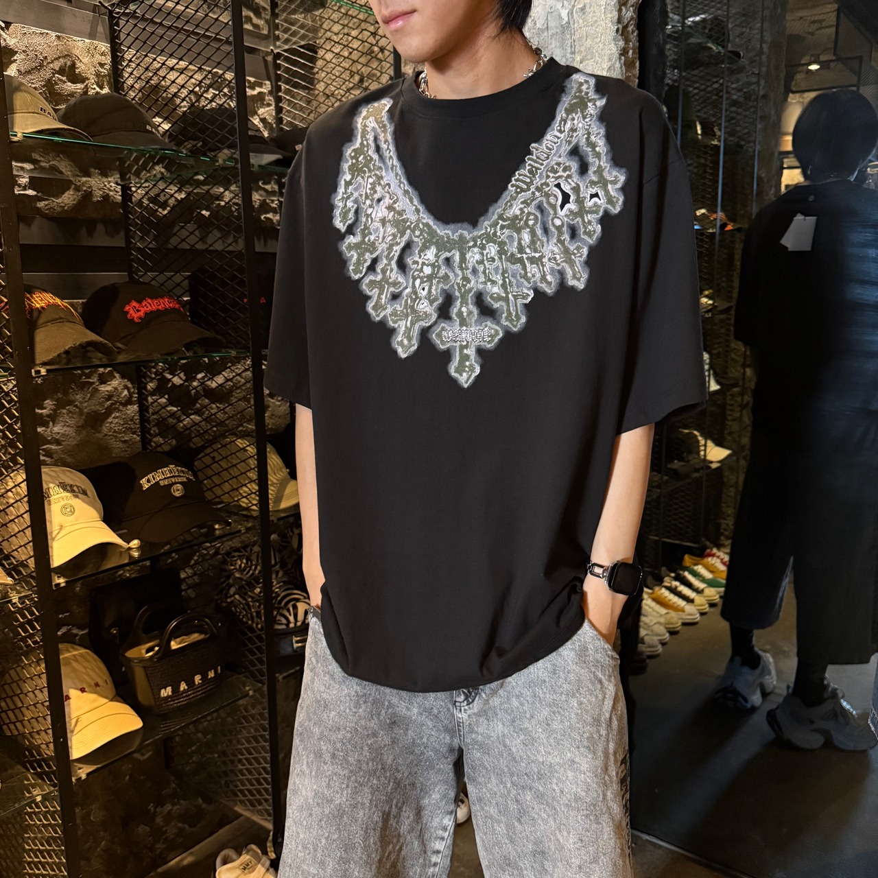 【WE11DONE】BLACK CROSS NECKLACE T-SHIRT - 11