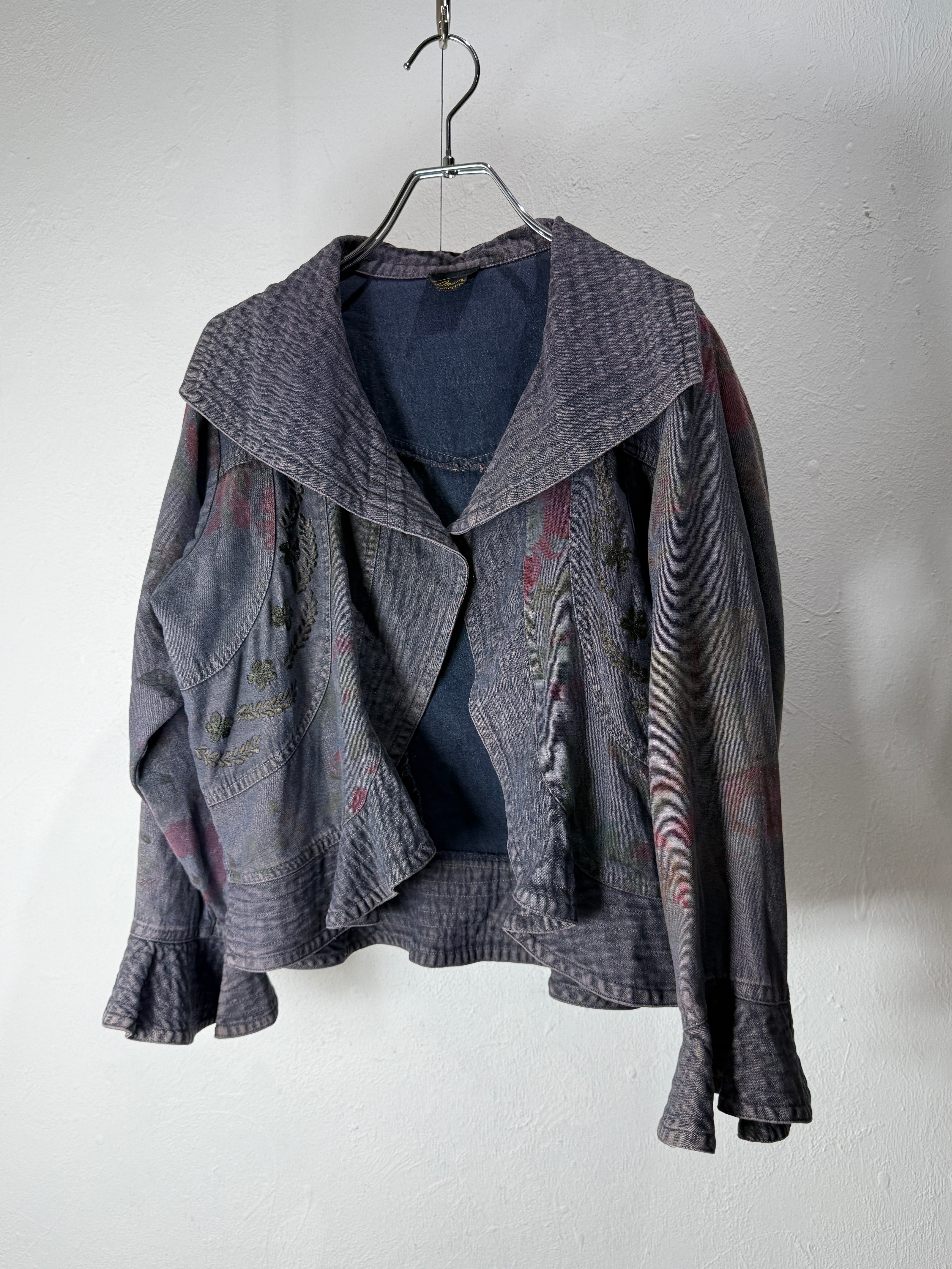 90s Smoky Purple Botanical Print & Embroidery Jacket
