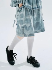 imakokoni　オリジナルドットデニムハーフワイドパンツ　234202