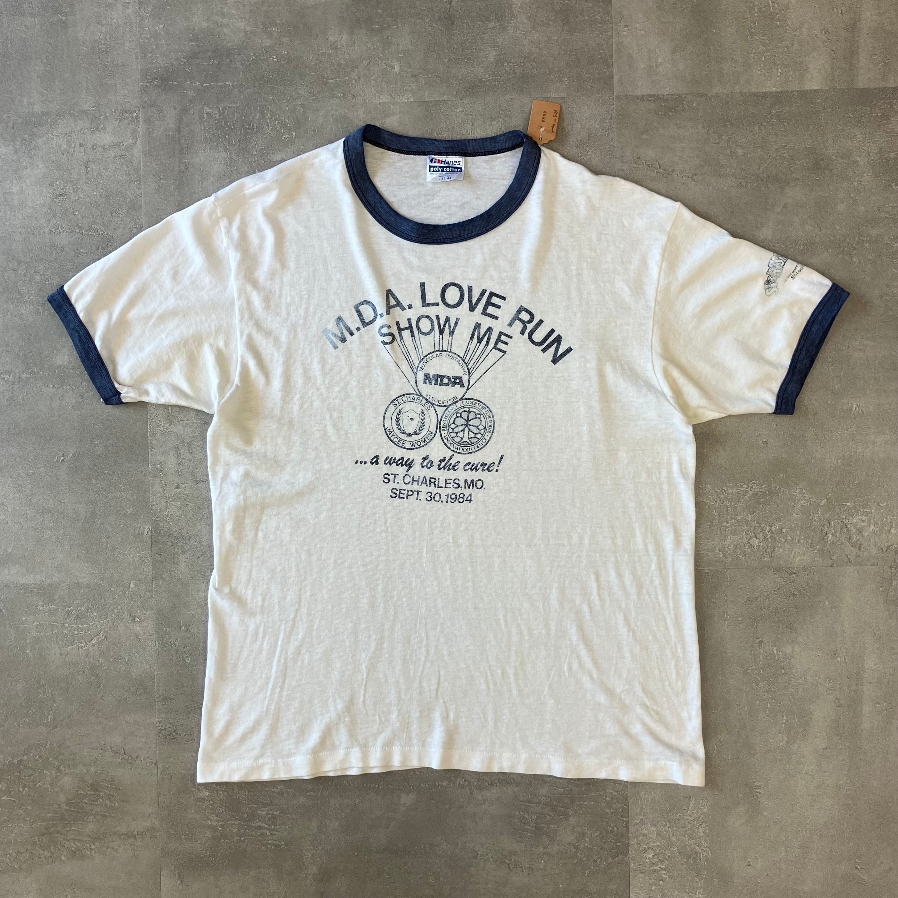 Hanes 80s usa製 リンガーTee 半ラバープリント L No.2503