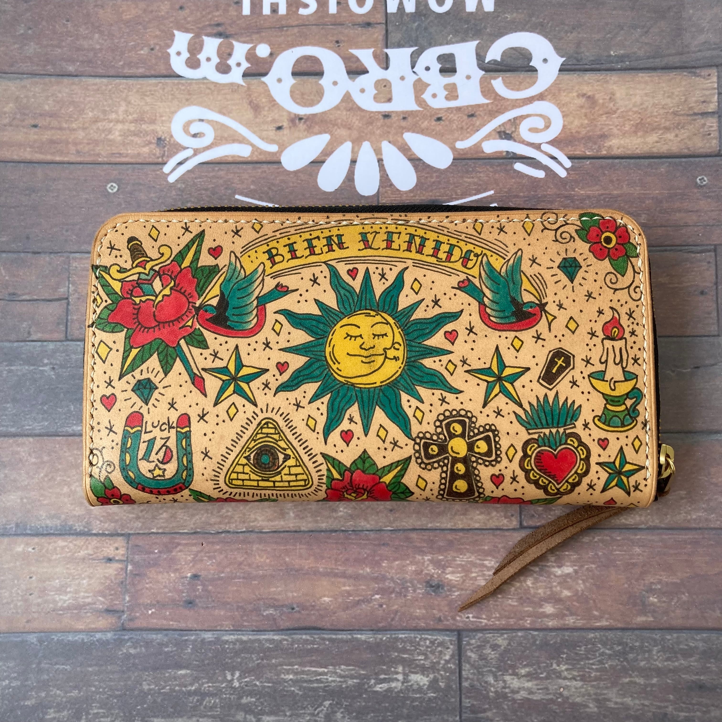 タトゥー × レザー》長財布 アメトラ オールドスクール 縁起物