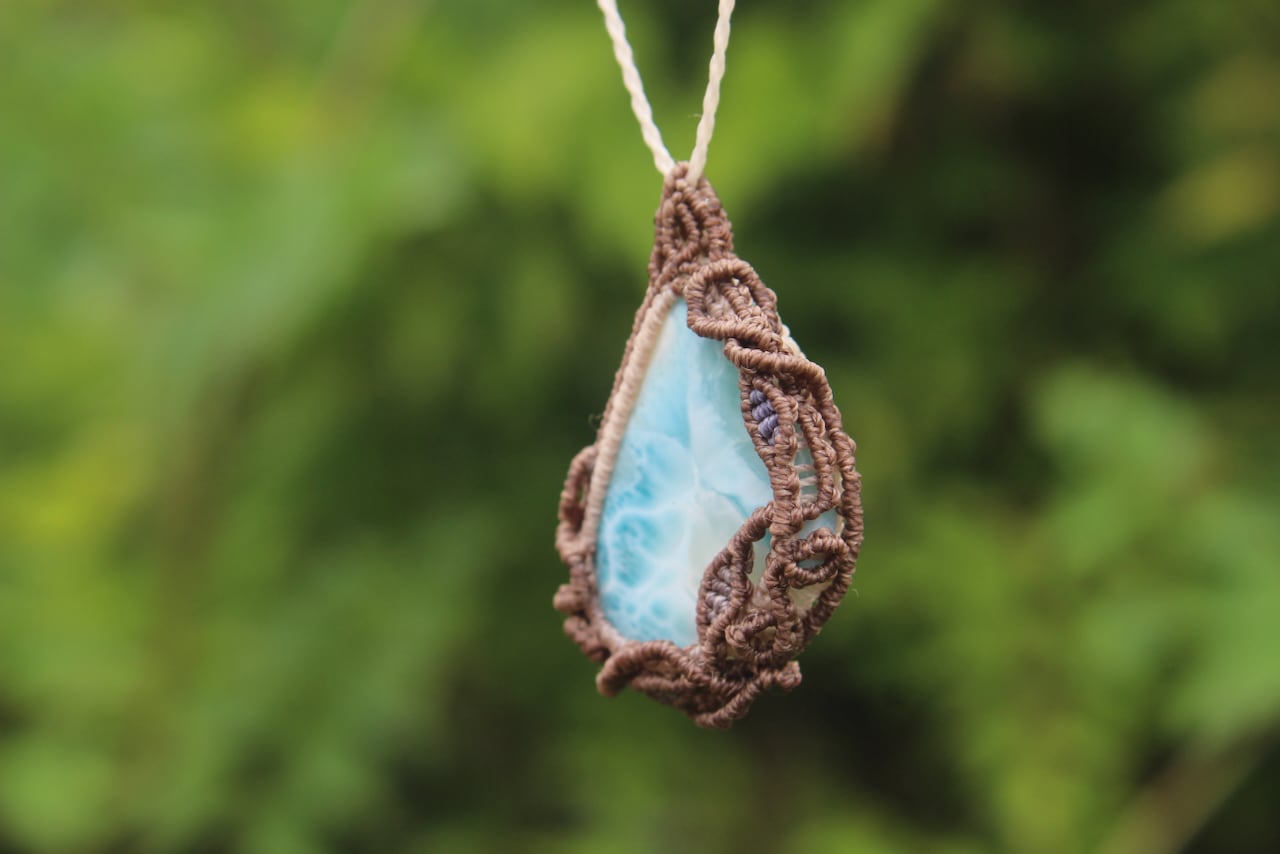 Larimar micro macrame  design pendant