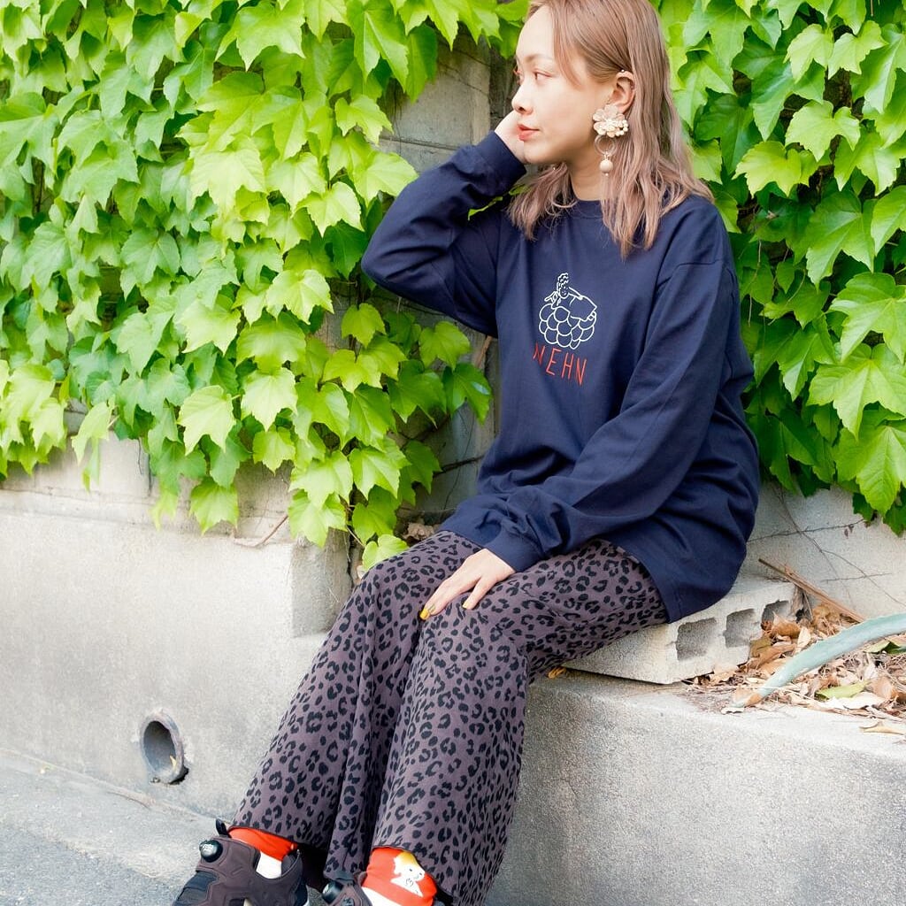 MIROKU 仏像 ロングスリーブ Tシャツ (プリント) ネイビー 5.6oz