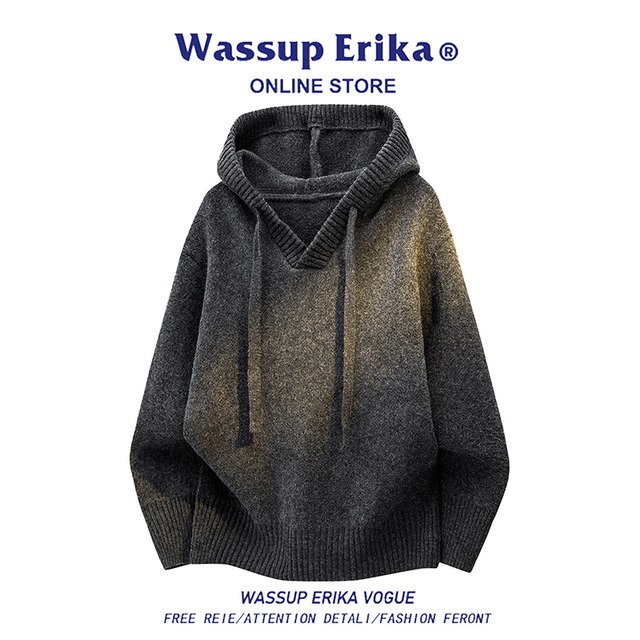 ♥フード付きニット！【WSシリーズ】★セーター★ ユニセックス 2color ニットトップス 灰 カジュアル