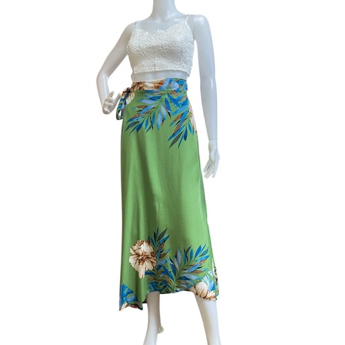 ブラジル直輸入・2WAYロングスカート&パレオ ボタニカル柄グリーン