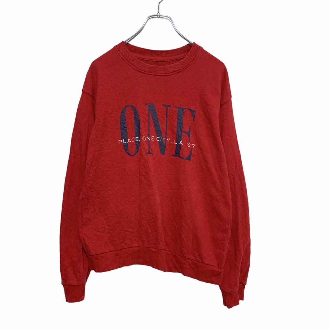 Bershka スウェット トレーナー レディース L レッド ONE プリント 