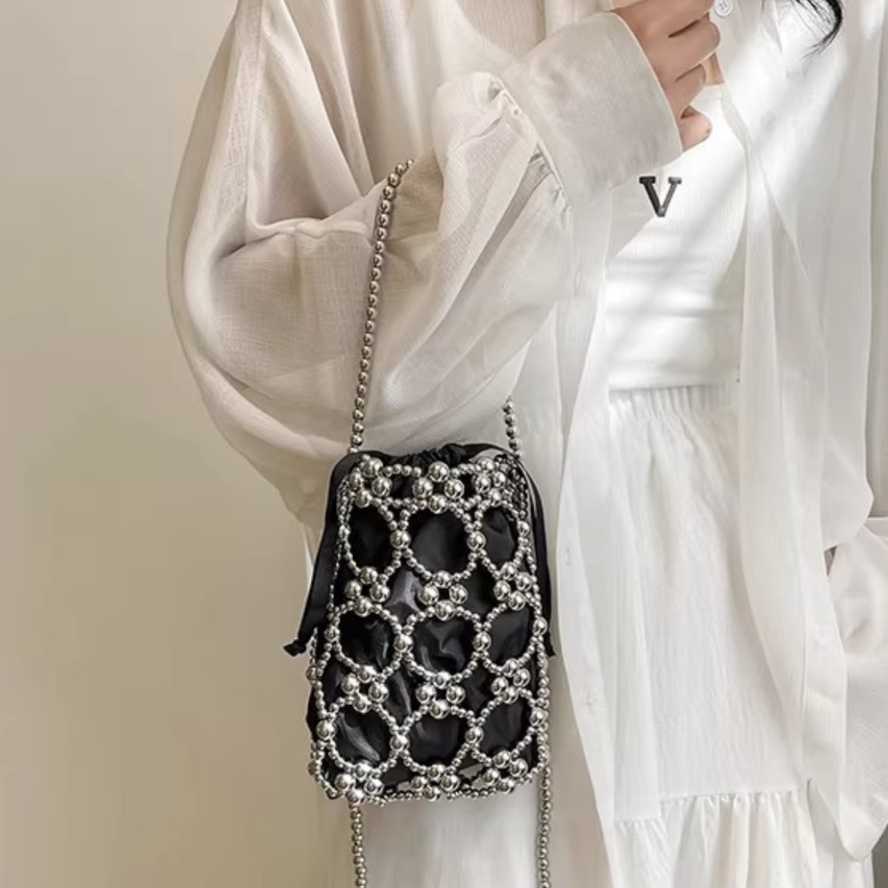 Elegant Metal Bead Mini Square Bag (ME302)