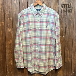 1990's～  POLO by Ralph Lauren LONG SLEEVE PLAID COTTON B.D.SHIRT 【サイズ表記 XL】 / 1990年代～  ポロ ラルフローレン 長袖 コットン チェック ボタンダウンシャツ【着画有り】