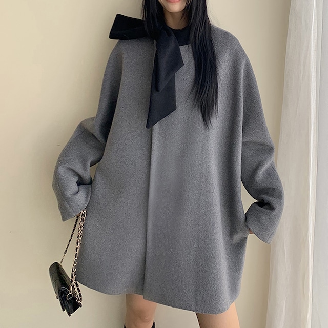 french chic contrast bow coat<c3010>