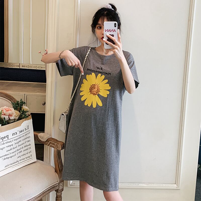 【新作】【送料無料】 マタニティウェア2020夏の新しいニットの小さなデイジープリントドレスミドル丈ドレス妊婦-アリババ サマー 夏物 expec212451708720