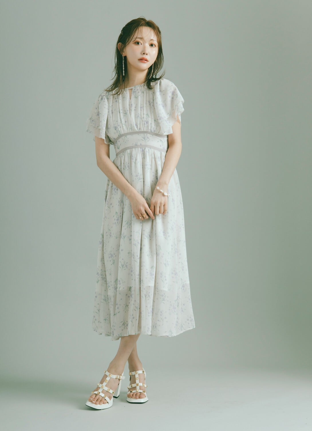 【crayme】 3way Sleeve Flower Dress