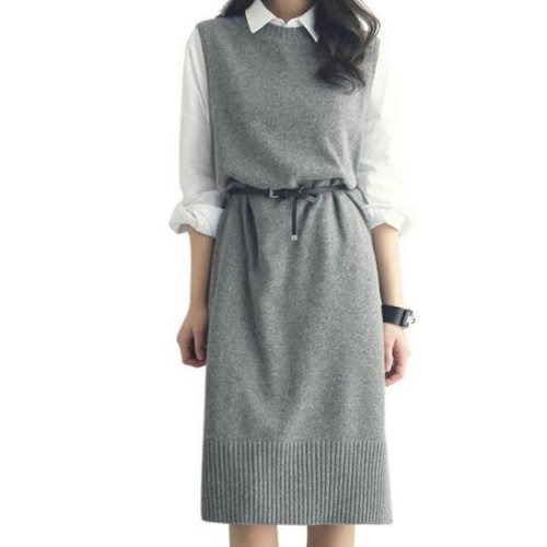 ワンピース 膝下 ニット ロング 秋冬新作 シンプル ワンピース スリット ノースリーブ 秋 冬 ラウンドネック 10代 20代 30代 40代 ワンピース 膝下 ニット ロング 秋冬新作 シンプル