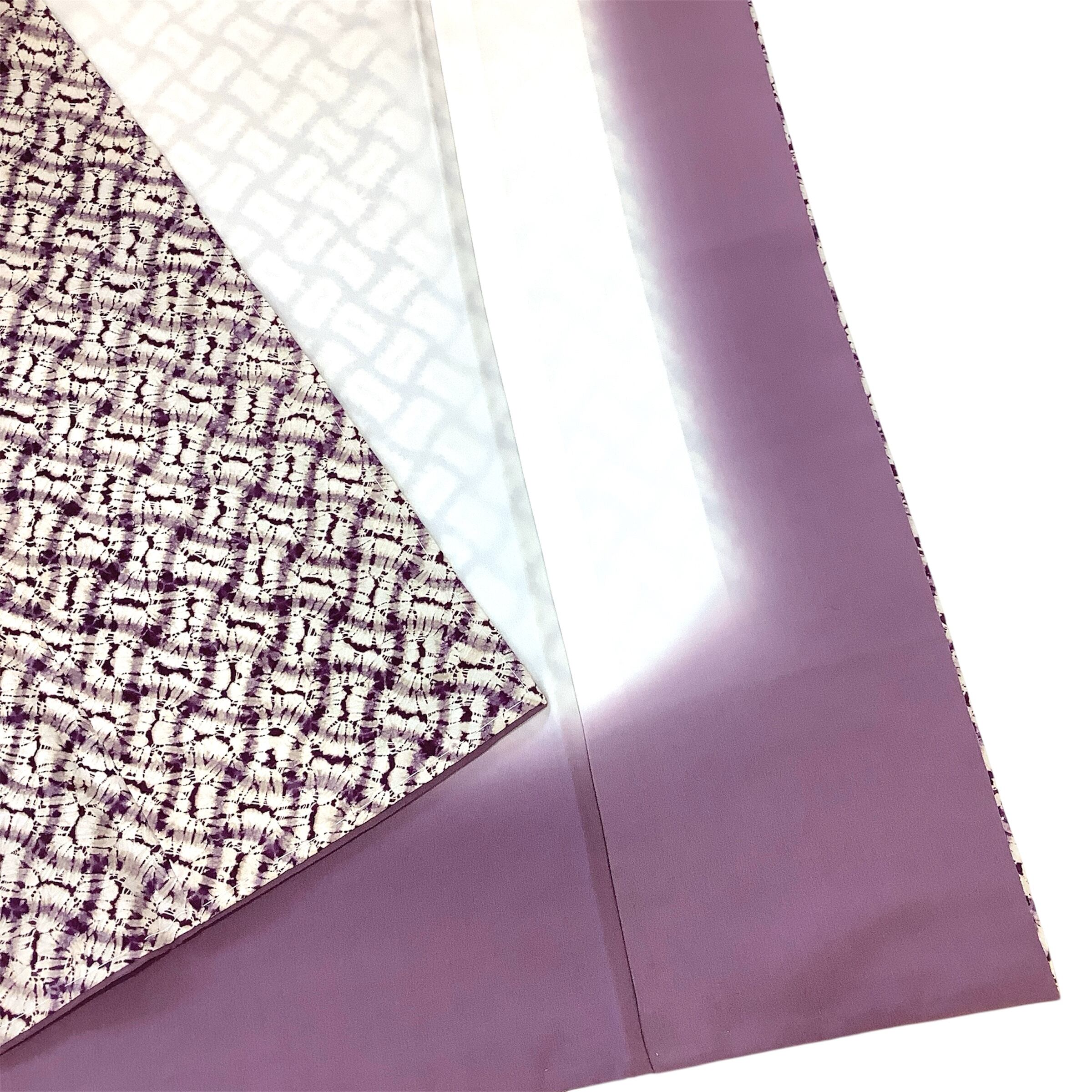 南部紫根染 絞り 絹紬地 小紋 分胴繋ぎ文 袷着物 【未使用品