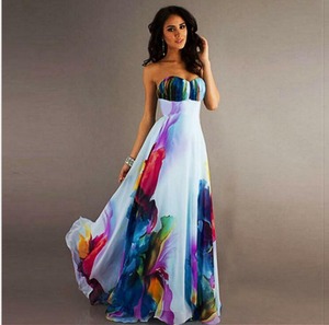 ★送料無料★L(11号）☆胸元プリーツシフォンのベアロングドレス(OPN4034)