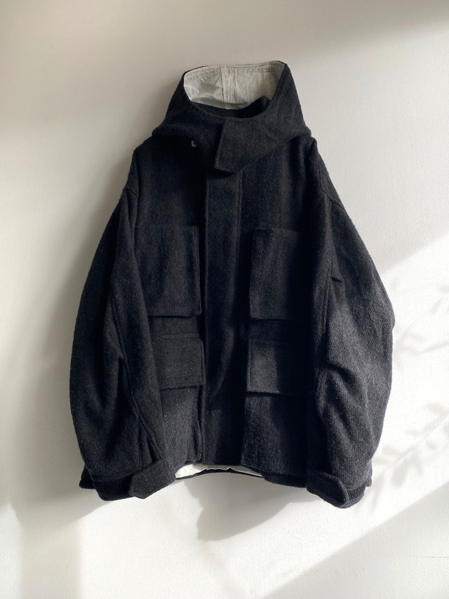 Fooded jacket "black" khadi wool