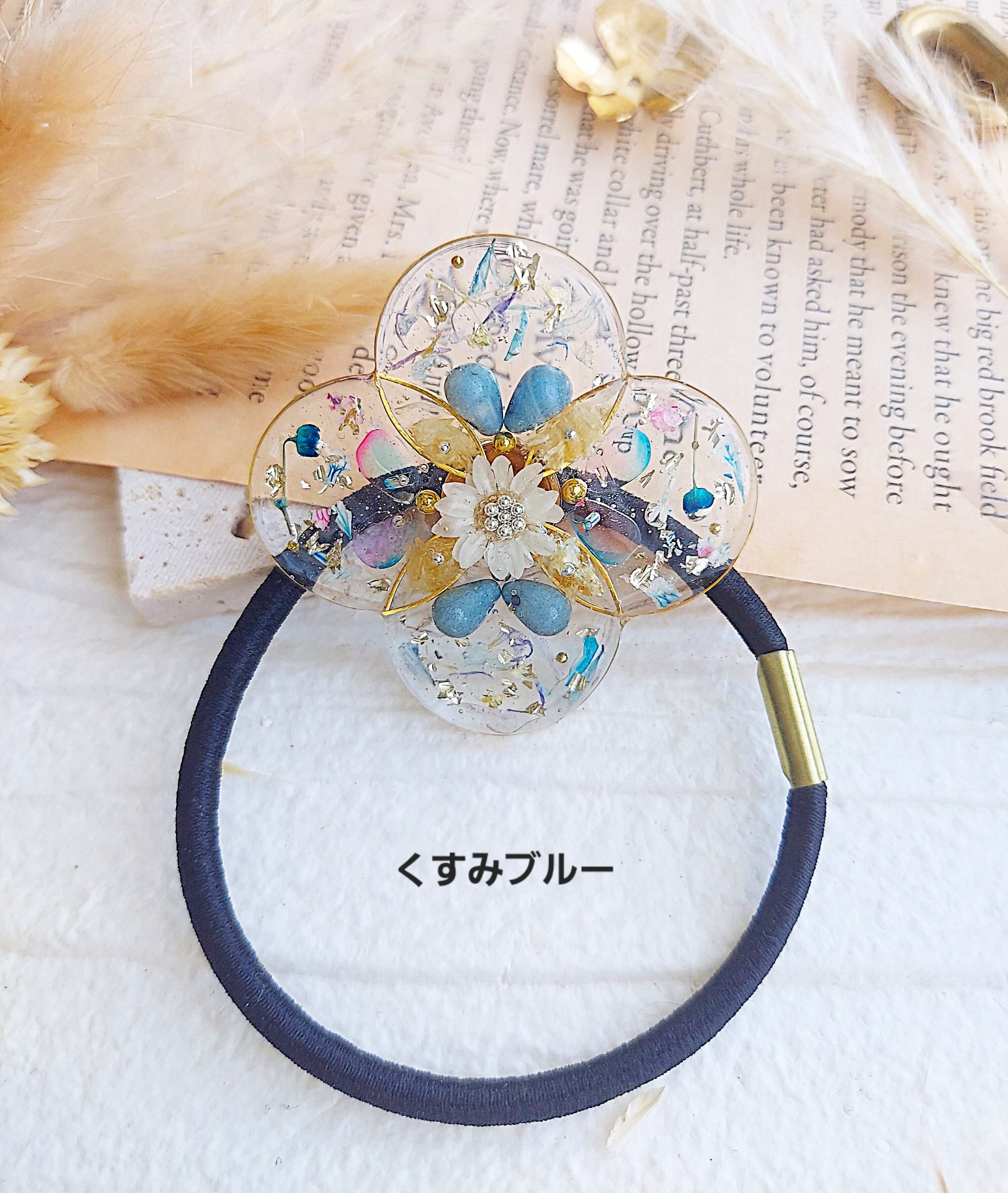 フラワーデザイン ヘアゴム 髪飾り ヘアアクセサリー グリーン | ZELE