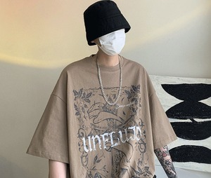 【韓国ファッション】半袖 プリント Tシャツ レトロ オーバーサイズ