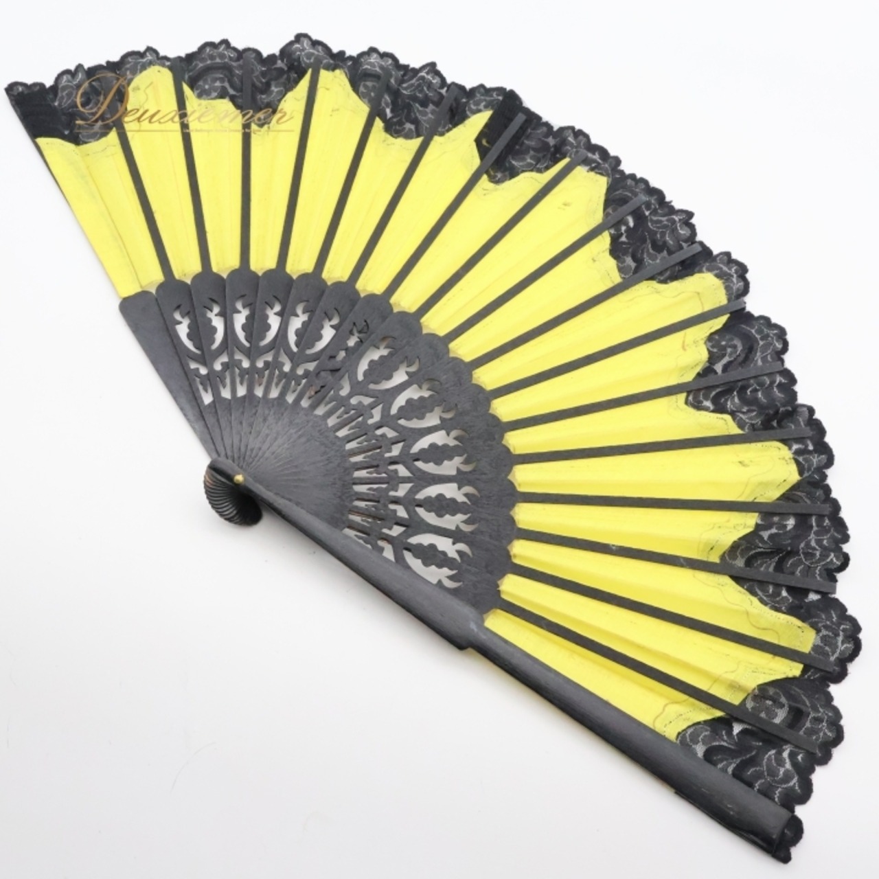 フラメンコ アバニコ 扇子 小物 小道具 32cm イエロー系 黄色 ブラック系 黒 ゴールド レース 柄 模様 アイテム 練習 舞台 発表会 イベント アクセサリー イエロー 黒い レース 扇 ダンス パフォーマンス 美しい かわいい おしゃれ