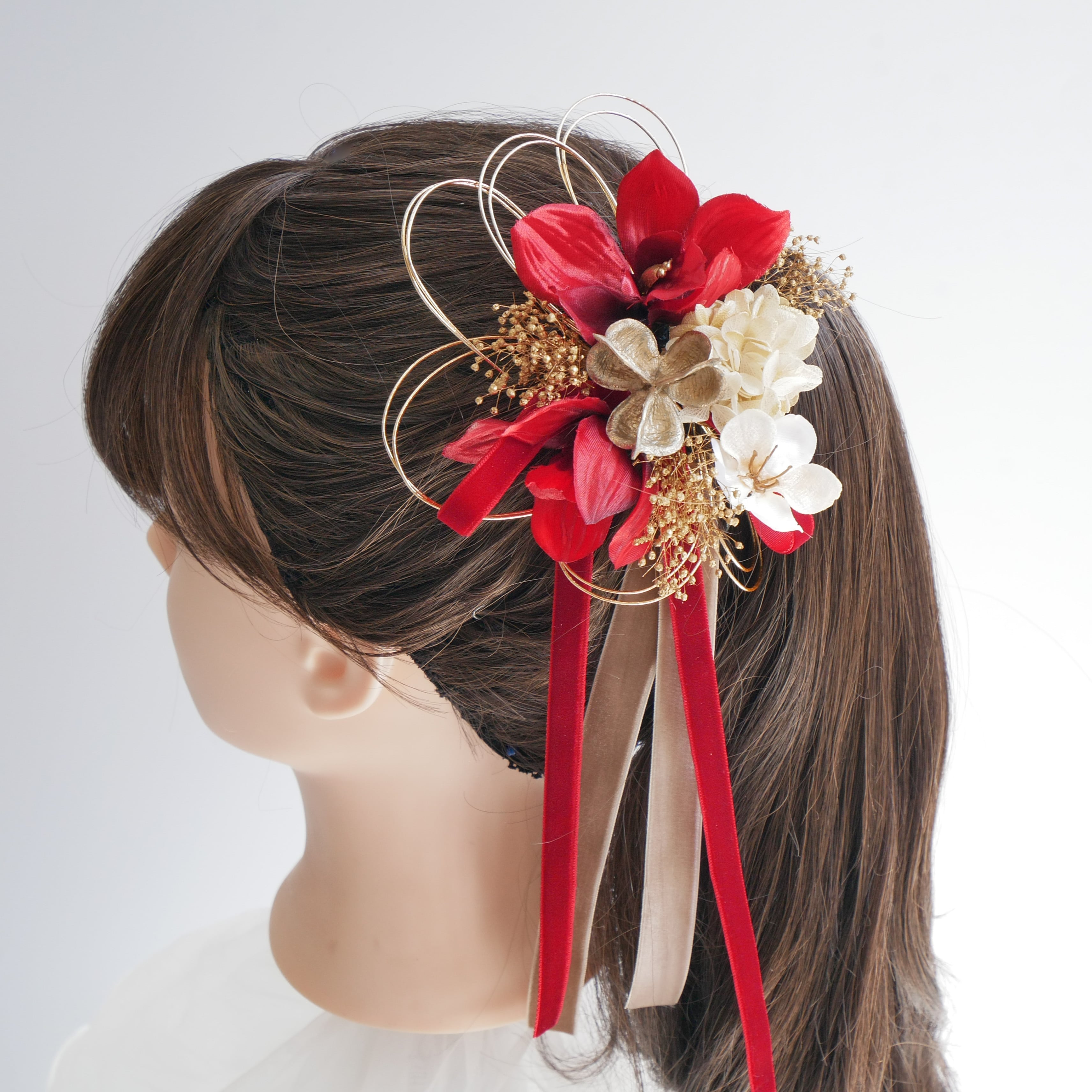 鳥　レジンヘアゴム　紅葉　金襴和装帯0921 鳥 レジンヘアゴム 紅葉 金襴和装帯 根付紐 金金具 青 10本