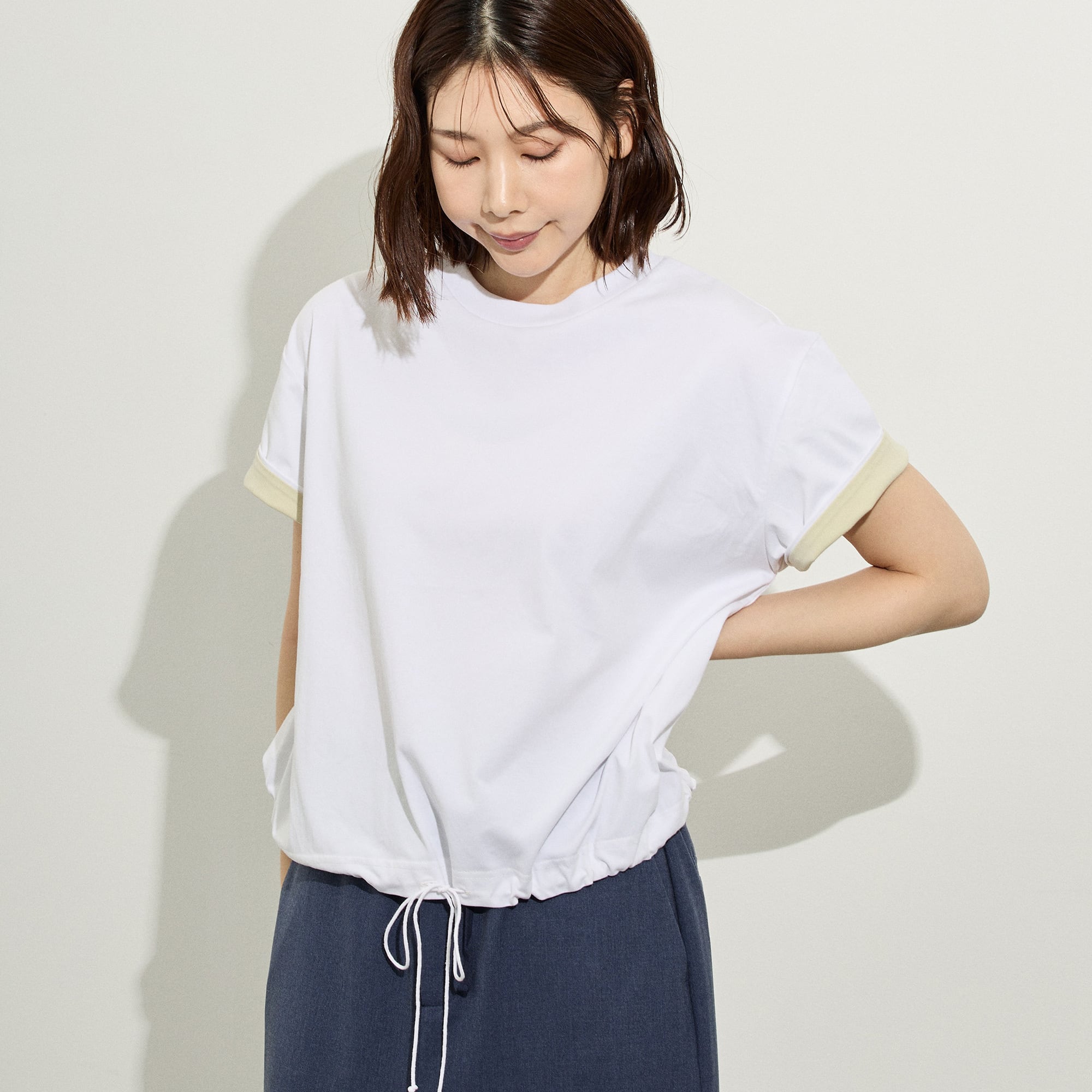 マルチファンクション天竺 裾ドロストTee|高機能素材
