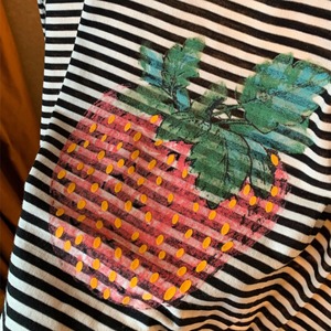 strawberry motif border long sleeve t-shirt J00112