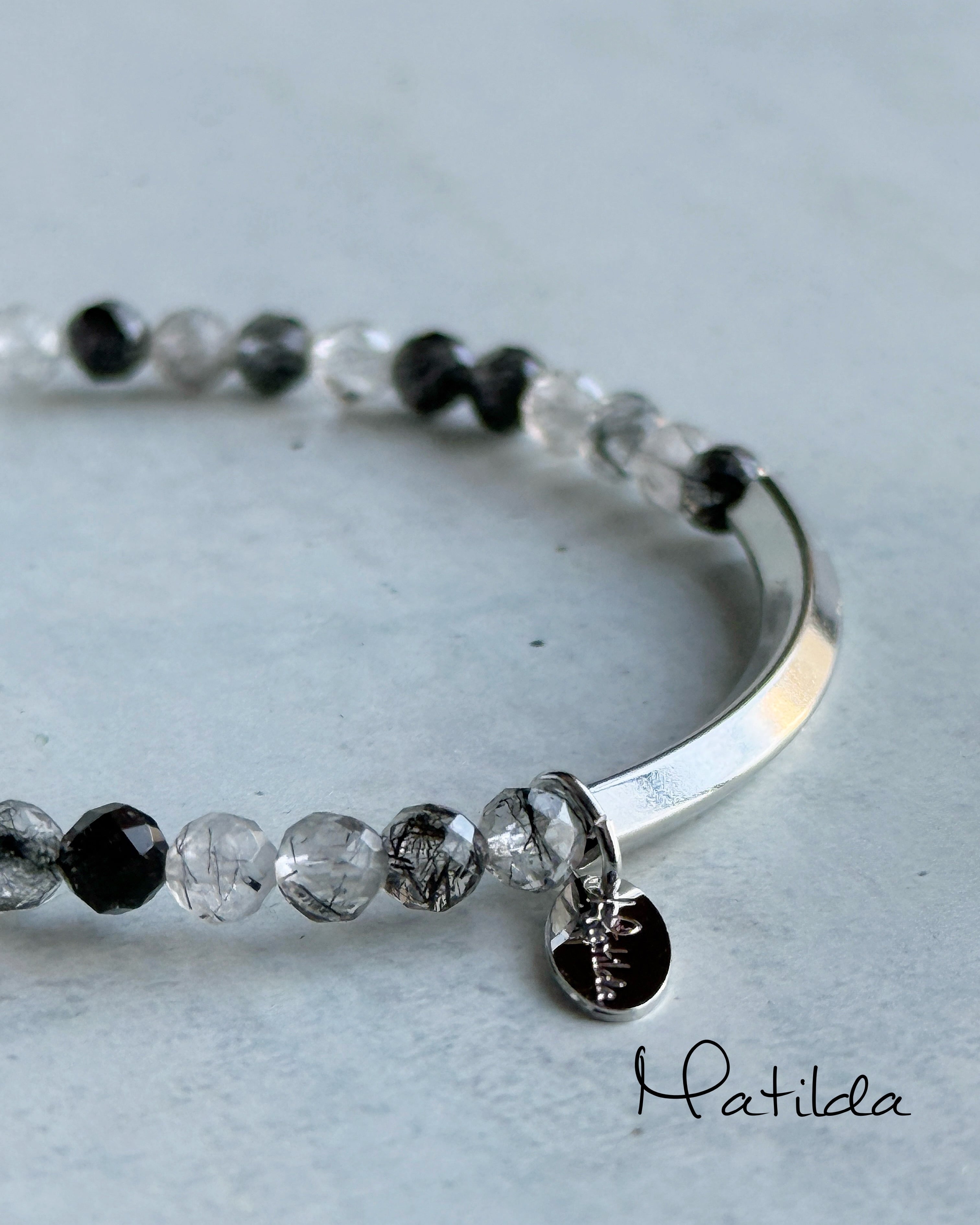 Tube & stone bracelet(ブラックトルマリンインクォーツ)