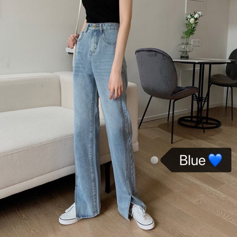 2020年春夏新作ハイウエストルーズワイドレッグモップパンツソルトパンツスプリットストレートジーンズレディース 1号婦人18427791587