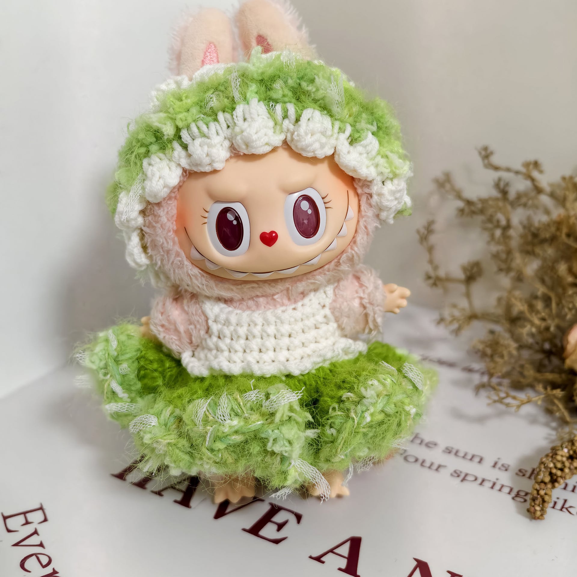 LABUBU 123代用 手作り 花の妖精 ニットフラワーワンピース＋ヘア