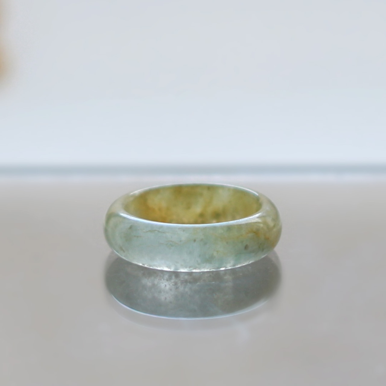 【12.5号】黄色と透明の絶妙なお色がレア！黄氷翡翠 くり抜き甲丸リング A貨翡翠 jd_rg1805