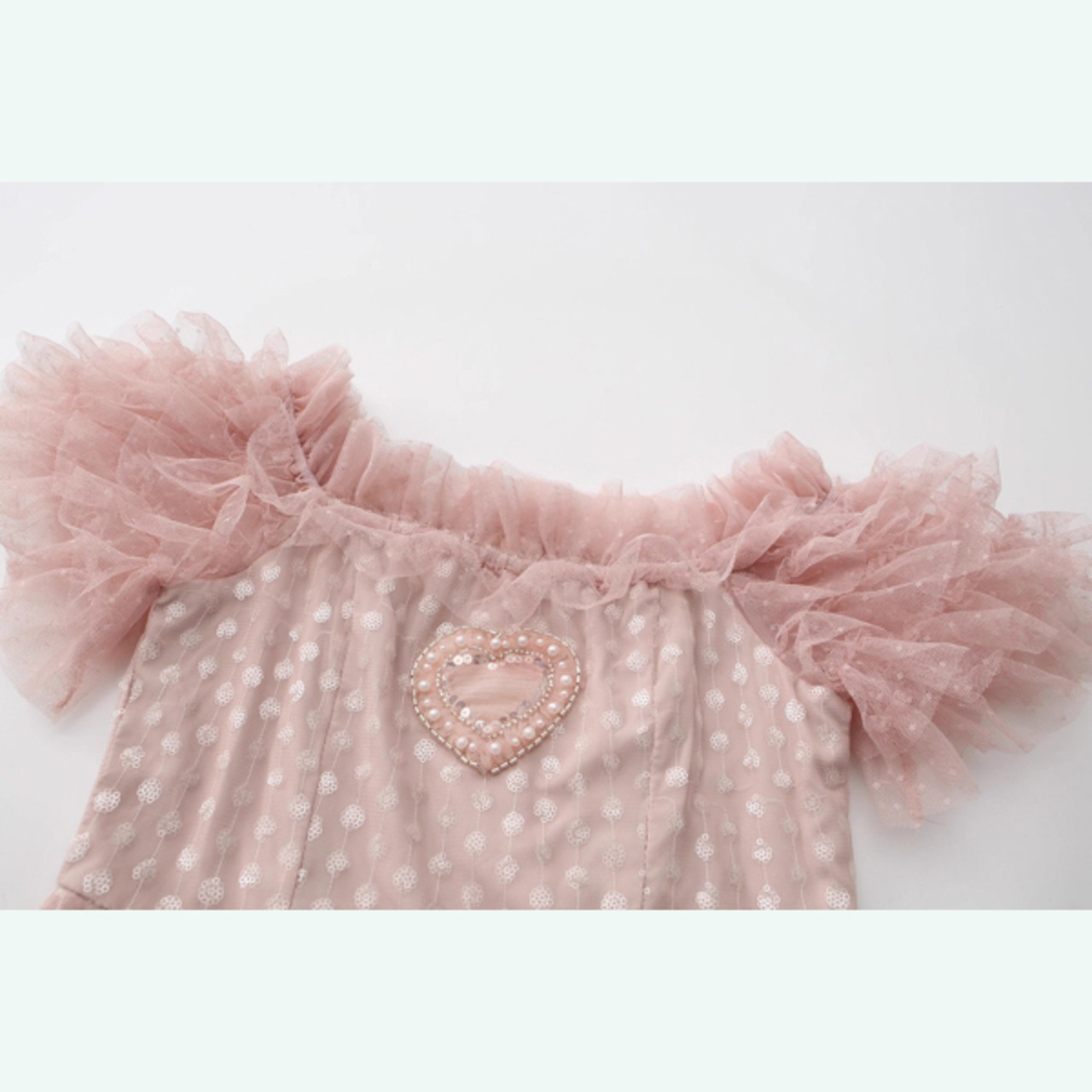 煌めくビジューの♡チュールピンクドレス《Y0278》